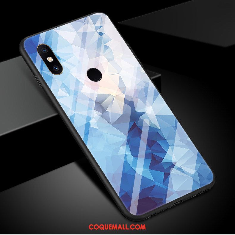 Étui Xiaomi Mi 8 Bleu Verre Losange, Coque Xiaomi Mi 8 Miroir Modèle Beige