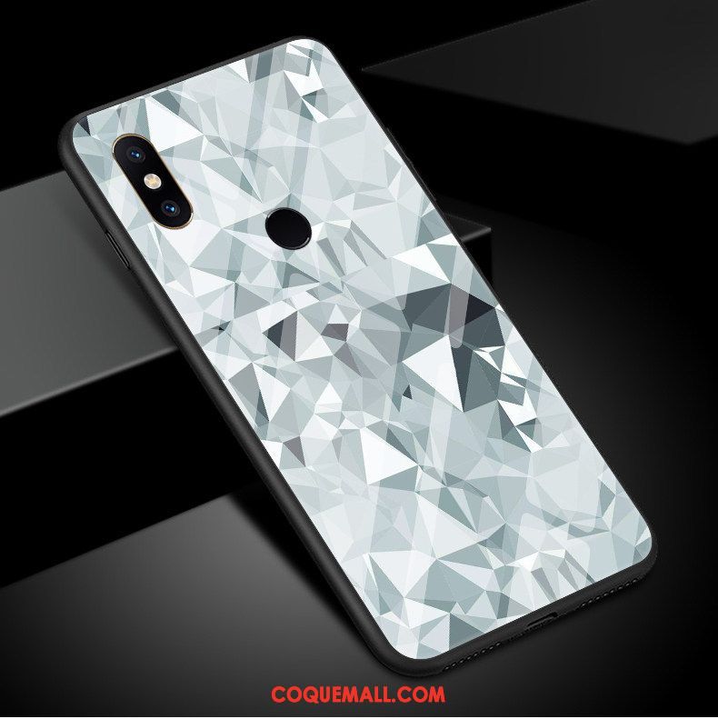 Étui Xiaomi Mi 8 Bleu Verre Losange, Coque Xiaomi Mi 8 Miroir Modèle Beige