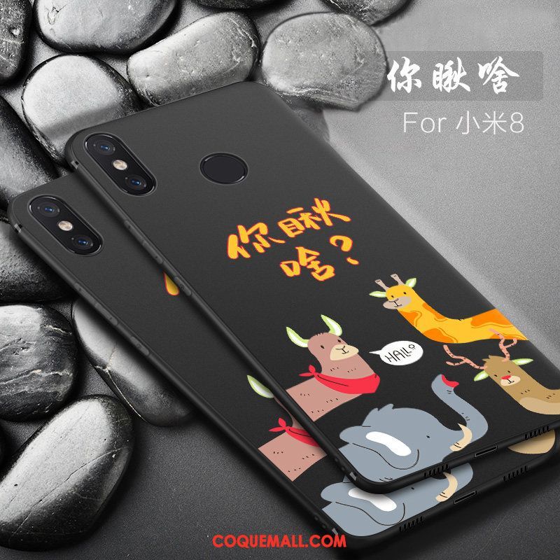 Étui Xiaomi Mi 8 Créatif Incassable Simple, Coque Xiaomi Mi 8 Noir Fluide Doux Beige