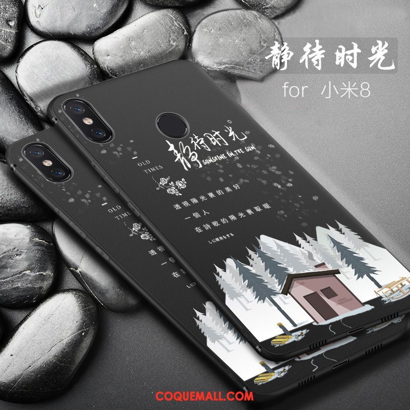 Étui Xiaomi Mi 8 Créatif Incassable Simple, Coque Xiaomi Mi 8 Noir Fluide Doux Beige