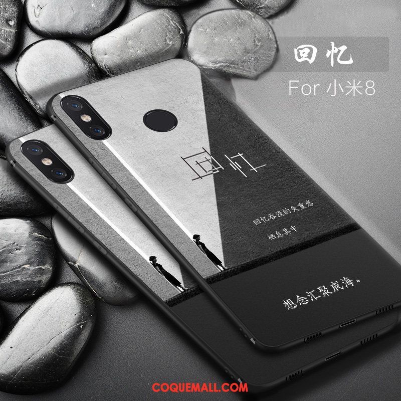 Étui Xiaomi Mi 8 Créatif Incassable Simple, Coque Xiaomi Mi 8 Noir Fluide Doux Beige