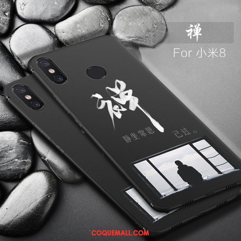 Étui Xiaomi Mi 8 Créatif Incassable Simple, Coque Xiaomi Mi 8 Noir Fluide Doux Beige