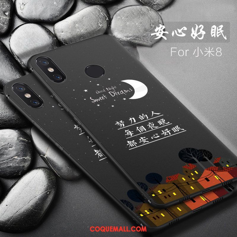 Étui Xiaomi Mi 8 Créatif Incassable Simple, Coque Xiaomi Mi 8 Noir Fluide Doux Beige