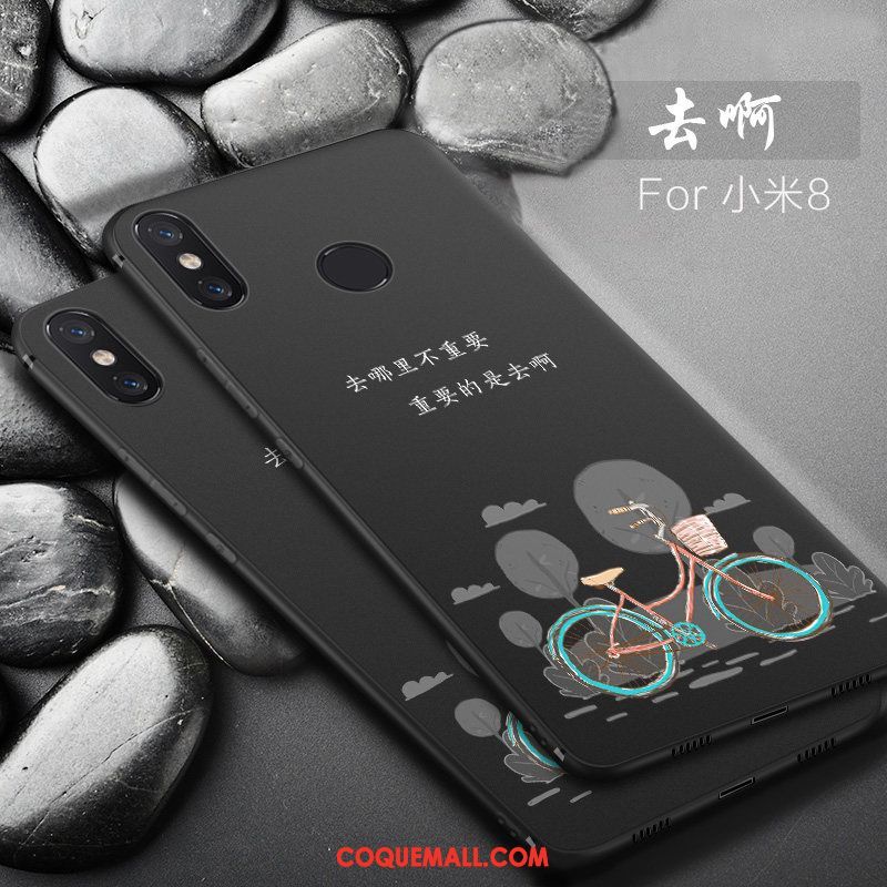 Étui Xiaomi Mi 8 Créatif Incassable Simple, Coque Xiaomi Mi 8 Noir Fluide Doux Beige