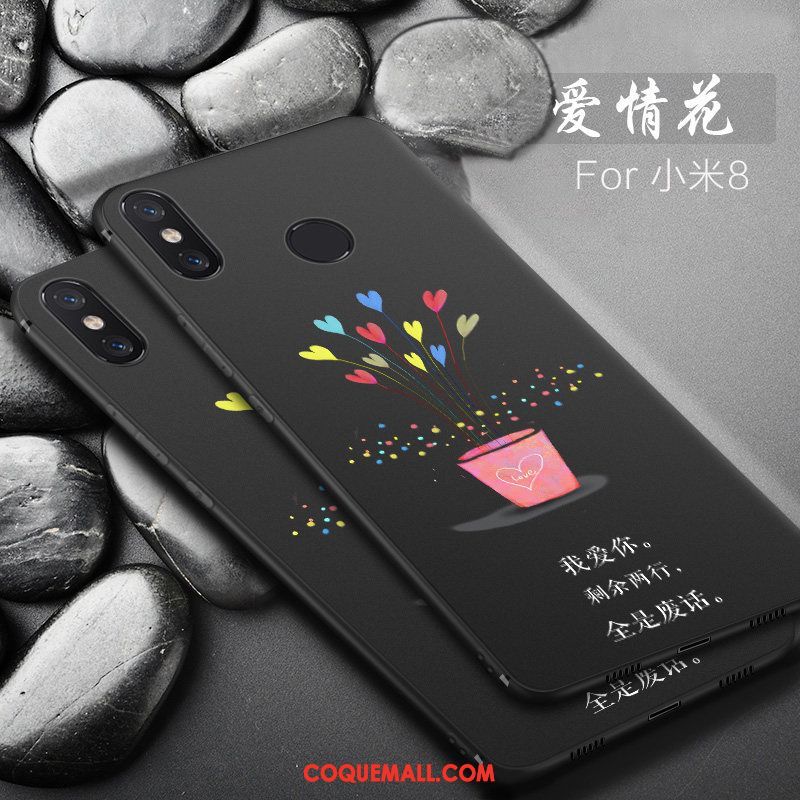 Étui Xiaomi Mi 8 Créatif Incassable Simple, Coque Xiaomi Mi 8 Noir Fluide Doux Beige