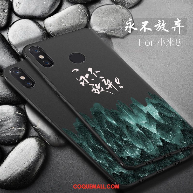 Étui Xiaomi Mi 8 Créatif Incassable Simple, Coque Xiaomi Mi 8 Noir Fluide Doux Beige