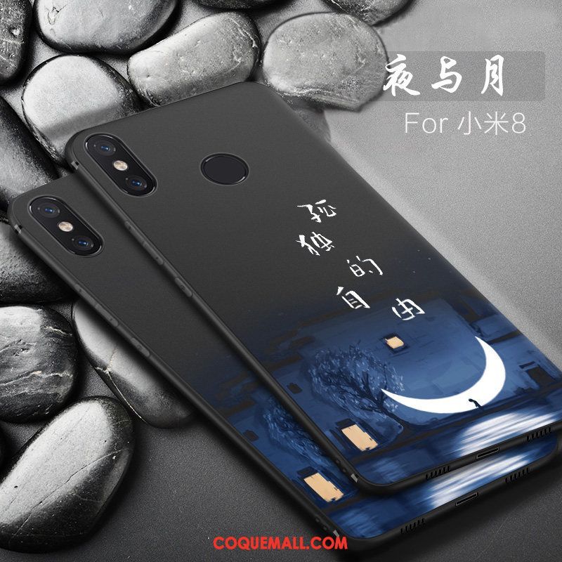 Étui Xiaomi Mi 8 Créatif Incassable Simple, Coque Xiaomi Mi 8 Noir Fluide Doux Beige