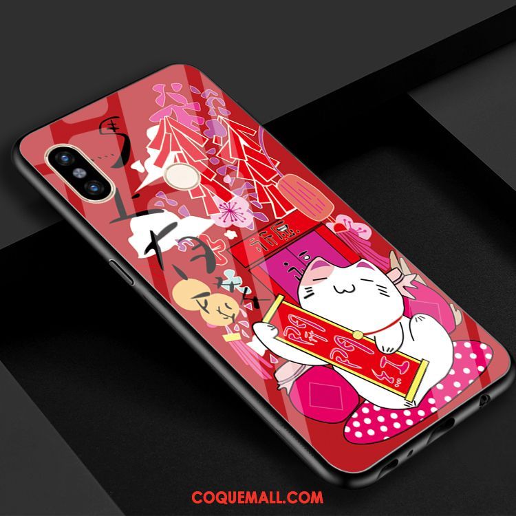 Étui Xiaomi Mi 8 De Fête Charmant Chat, Coque Xiaomi Mi 8 Verre Rouge Beige