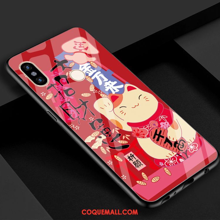 Étui Xiaomi Mi 8 De Fête Charmant Chat, Coque Xiaomi Mi 8 Verre Rouge Beige