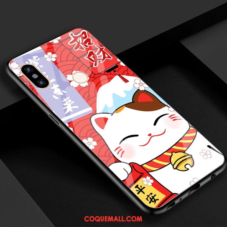 Étui Xiaomi Mi 8 De Fête Charmant Chat, Coque Xiaomi Mi 8 Verre Rouge Beige