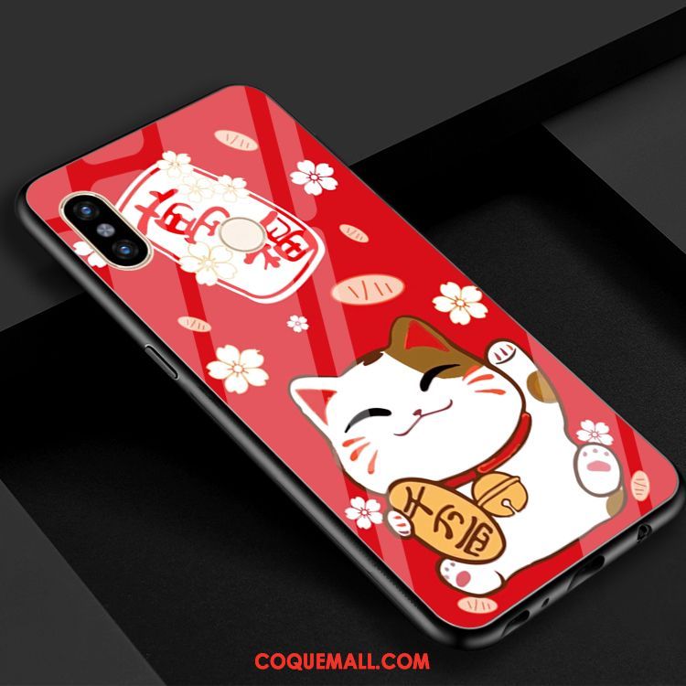 Étui Xiaomi Mi 8 De Fête Charmant Chat, Coque Xiaomi Mi 8 Verre Rouge Beige