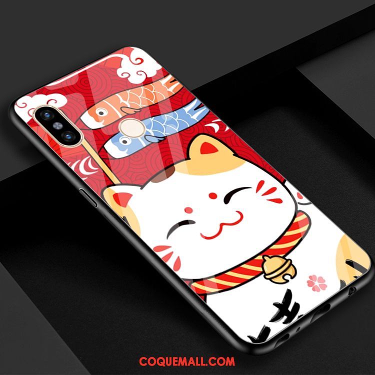 Étui Xiaomi Mi 8 De Fête Charmant Chat, Coque Xiaomi Mi 8 Verre Rouge Beige