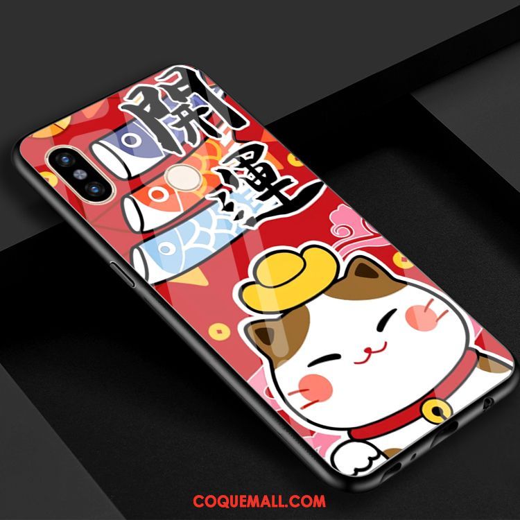 Étui Xiaomi Mi 8 De Fête Charmant Chat, Coque Xiaomi Mi 8 Verre Rouge Beige