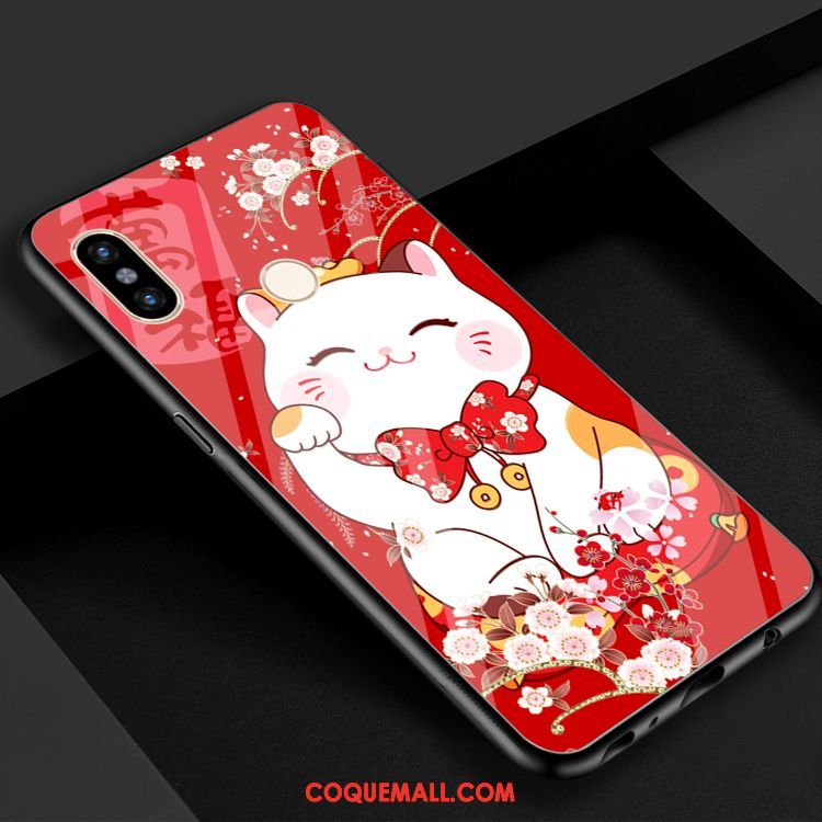 Étui Xiaomi Mi 8 De Fête Charmant Chat, Coque Xiaomi Mi 8 Verre Rouge Beige