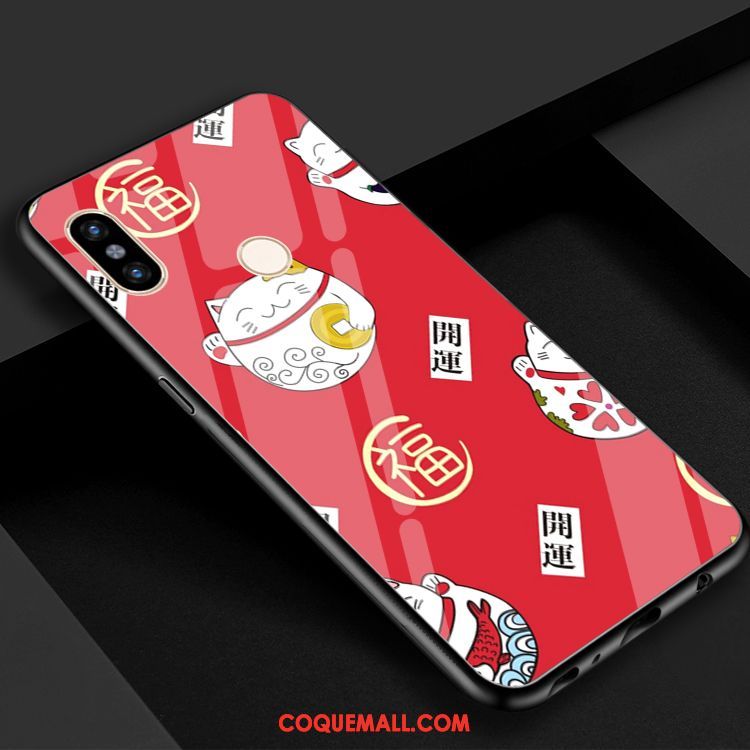 Étui Xiaomi Mi 8 De Fête Charmant Chat, Coque Xiaomi Mi 8 Verre Rouge Beige