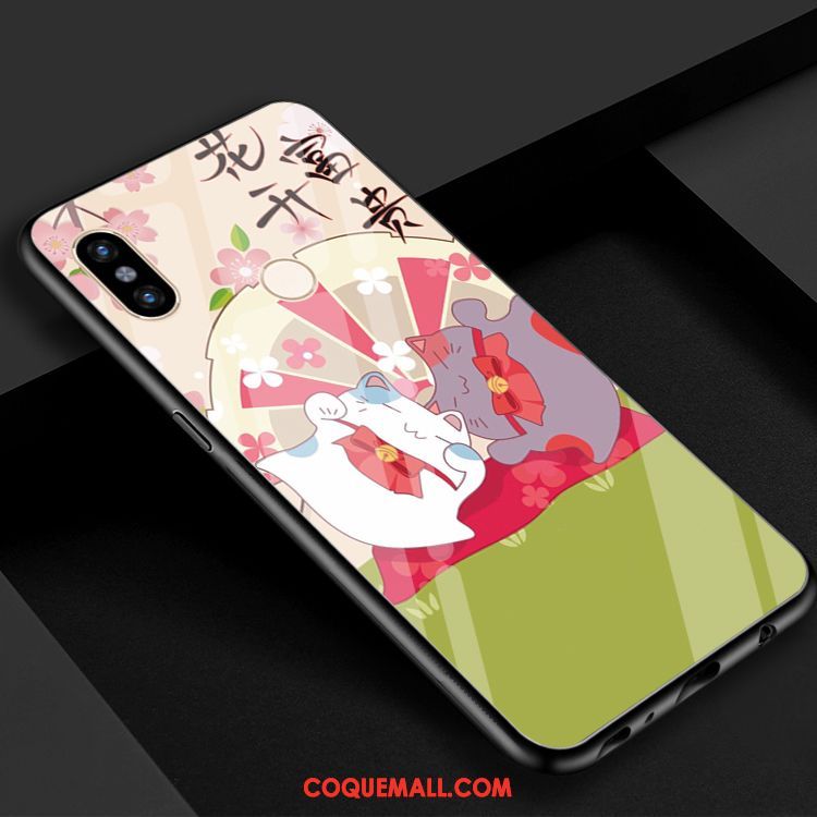 Étui Xiaomi Mi 8 De Fête Charmant Chat, Coque Xiaomi Mi 8 Verre Rouge Beige