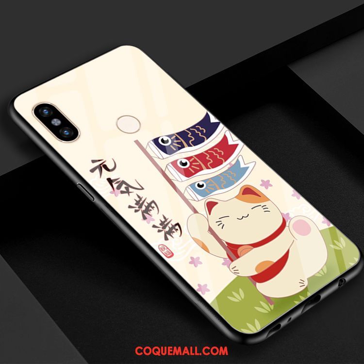 Étui Xiaomi Mi 8 De Fête Charmant Chat, Coque Xiaomi Mi 8 Verre Rouge Beige