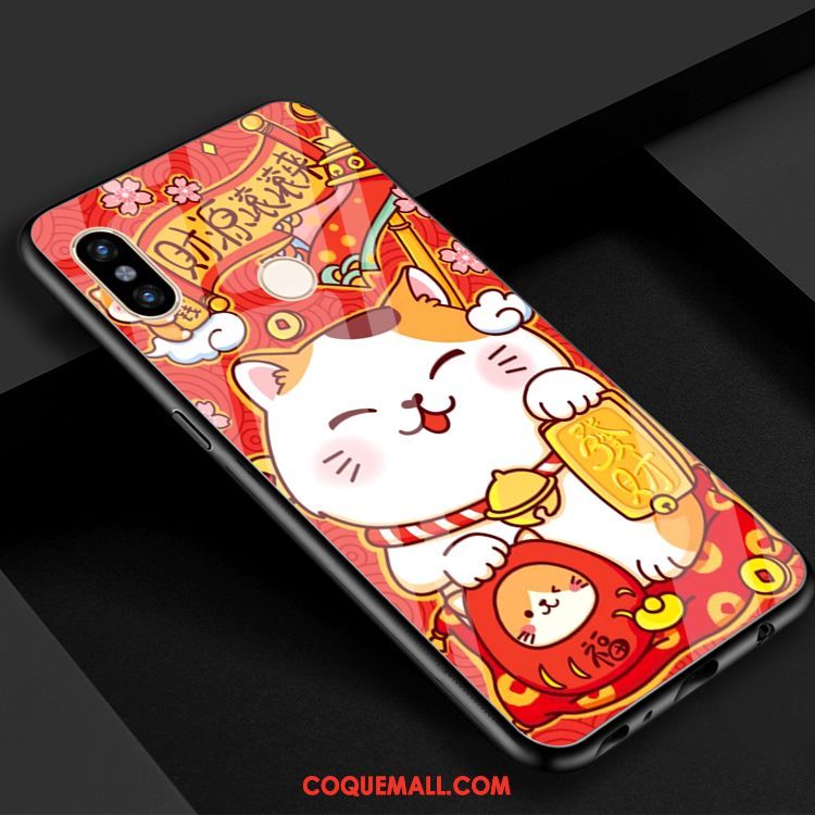 Étui Xiaomi Mi 8 De Fête Charmant Chat, Coque Xiaomi Mi 8 Verre Rouge Beige