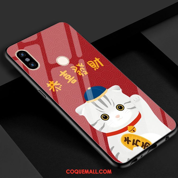 Étui Xiaomi Mi 8 De Fête Charmant Chat, Coque Xiaomi Mi 8 Verre Rouge Beige