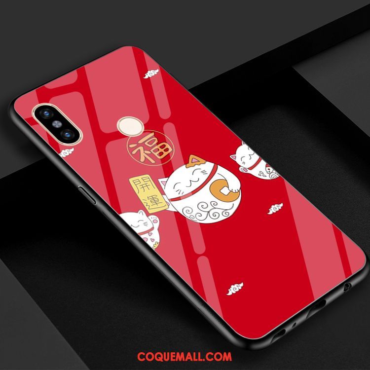 Étui Xiaomi Mi 8 De Fête Charmant Chat, Coque Xiaomi Mi 8 Verre Rouge Beige