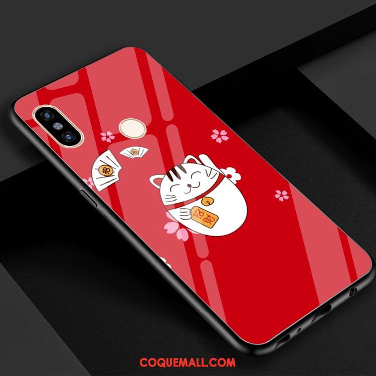 Étui Xiaomi Mi 8 De Fête Charmant Chat, Coque Xiaomi Mi 8 Verre Rouge Beige