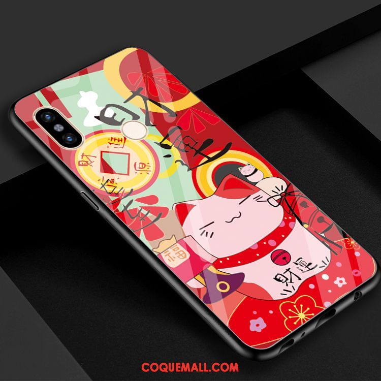 Étui Xiaomi Mi 8 De Fête Charmant Chat, Coque Xiaomi Mi 8 Verre Rouge Beige