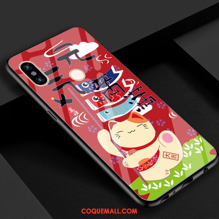 Étui Xiaomi Mi 8 De Fête Charmant Chat, Coque Xiaomi Mi 8 Verre Rouge Beige