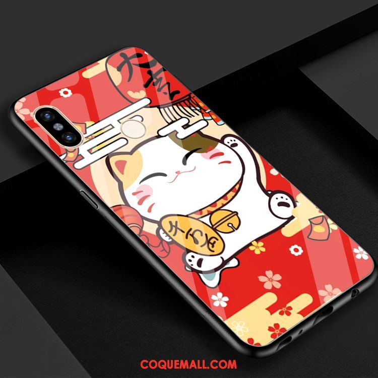 Étui Xiaomi Mi 8 De Fête Charmant Chat, Coque Xiaomi Mi 8 Verre Rouge Beige