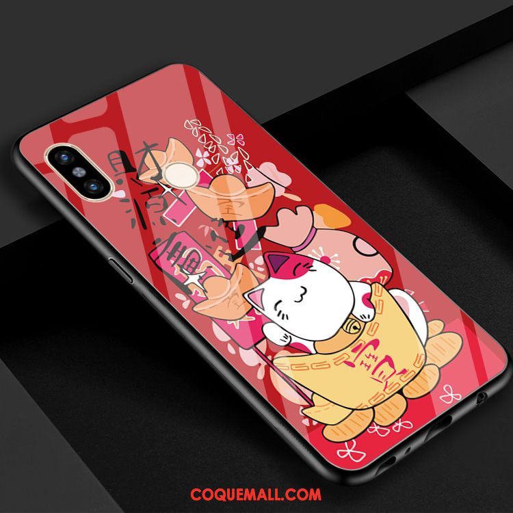 Étui Xiaomi Mi 8 De Fête Charmant Chat, Coque Xiaomi Mi 8 Verre Rouge Beige