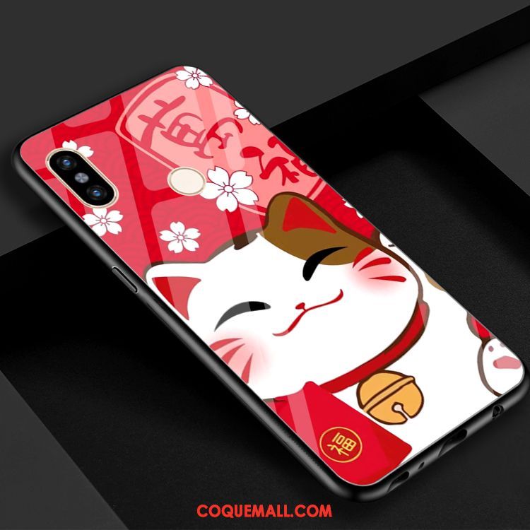 Étui Xiaomi Mi 8 De Fête Charmant Chat, Coque Xiaomi Mi 8 Verre Rouge Beige