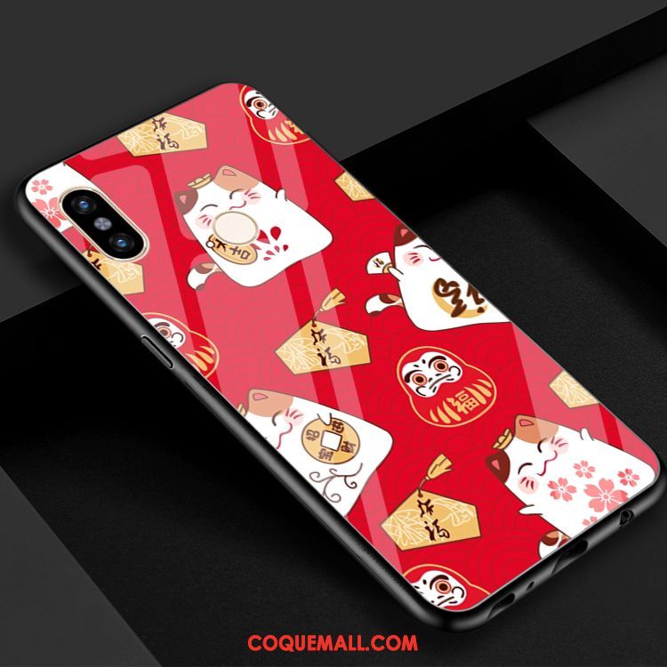 Étui Xiaomi Mi 8 De Fête Charmant Chat, Coque Xiaomi Mi 8 Verre Rouge Beige