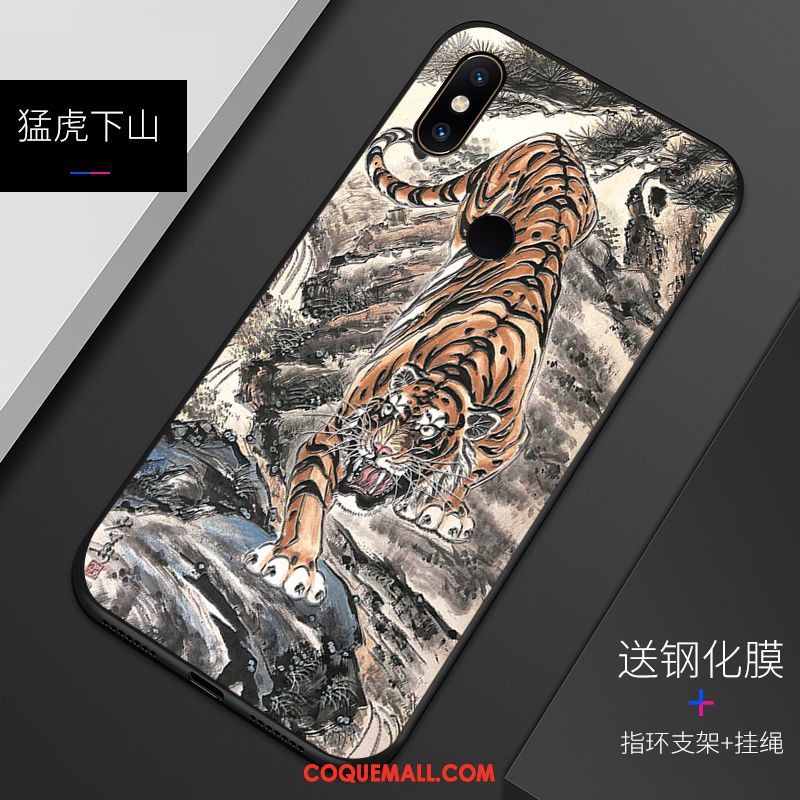 Étui Xiaomi Mi 8 Délavé En Daim Gaufrage Motif, Coque Xiaomi Mi 8 Téléphone Portable Silicone Beige