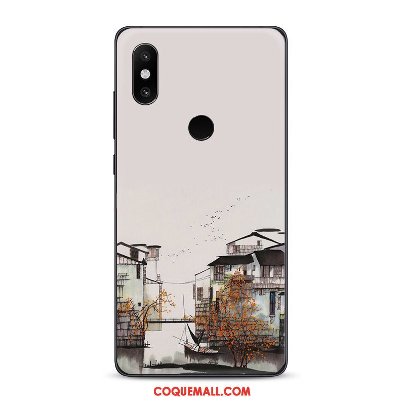 Étui Xiaomi Mi 8 Encre Tendance Téléphone Portable, Coque Xiaomi Mi 8 Style Chinois Fluide Doux Beige