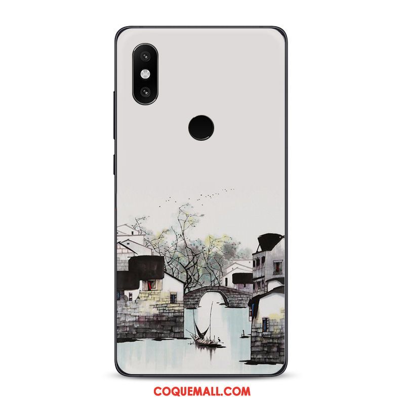 Étui Xiaomi Mi 8 Encre Tendance Téléphone Portable, Coque Xiaomi Mi 8 Style Chinois Fluide Doux Beige