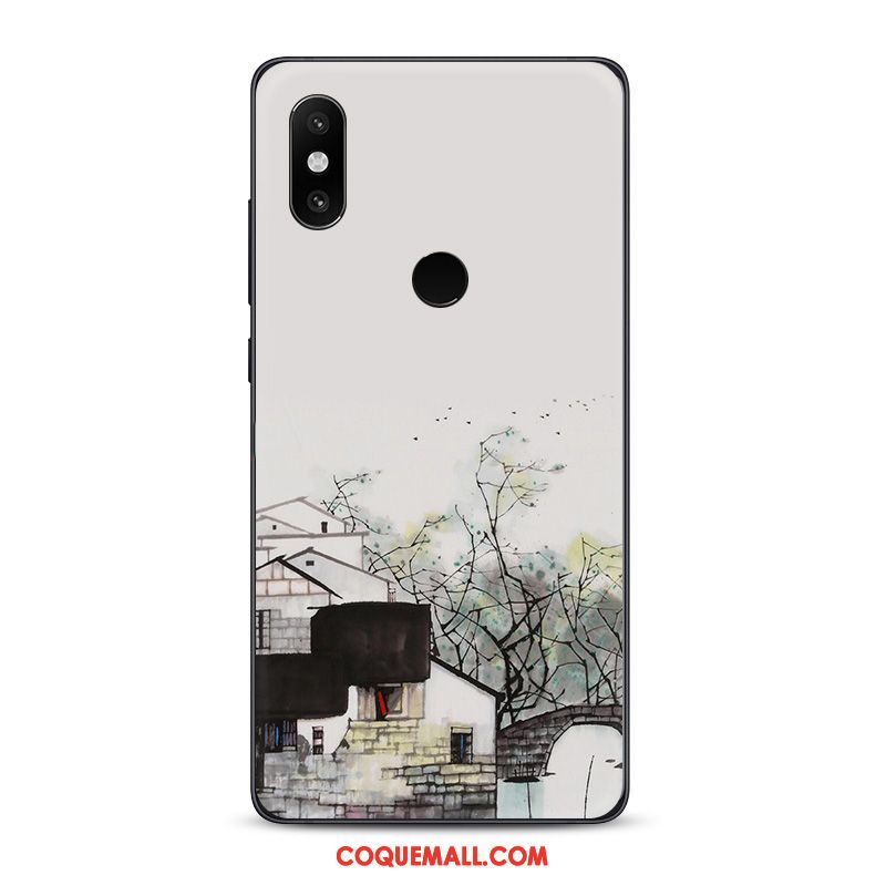 Étui Xiaomi Mi 8 Encre Tendance Téléphone Portable, Coque Xiaomi Mi 8 Style Chinois Fluide Doux Beige