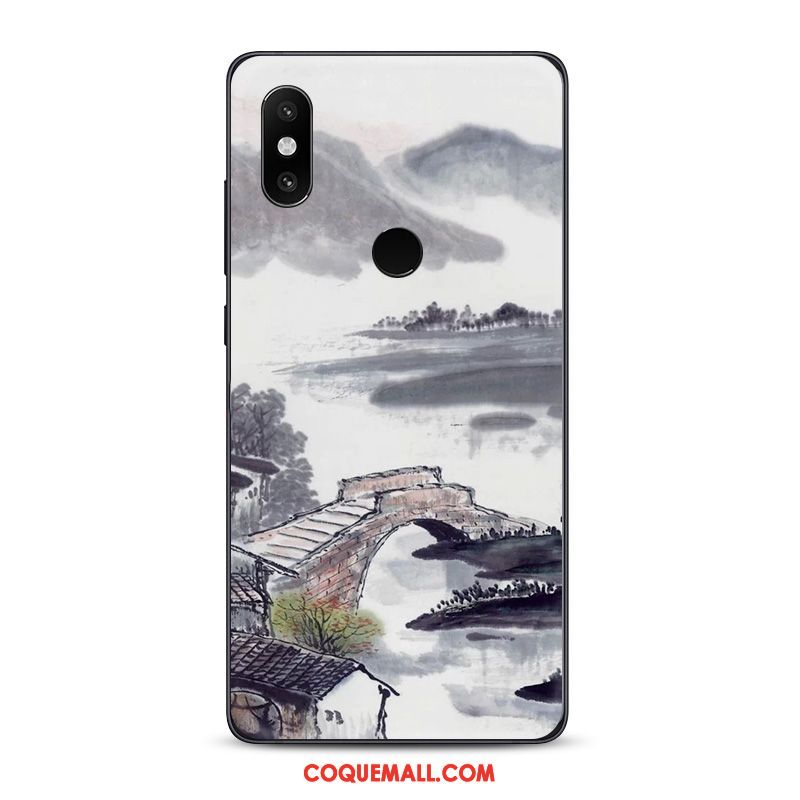 Étui Xiaomi Mi 8 Encre Tendance Téléphone Portable, Coque Xiaomi Mi 8 Style Chinois Fluide Doux Beige