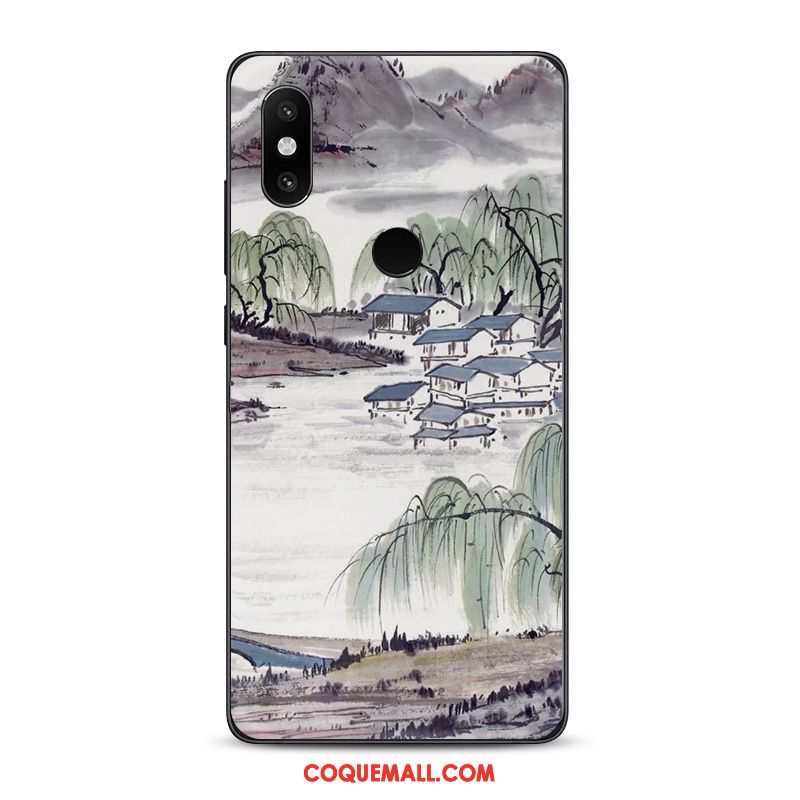 Étui Xiaomi Mi 8 Encre Tendance Téléphone Portable, Coque Xiaomi Mi 8 Style Chinois Fluide Doux Beige