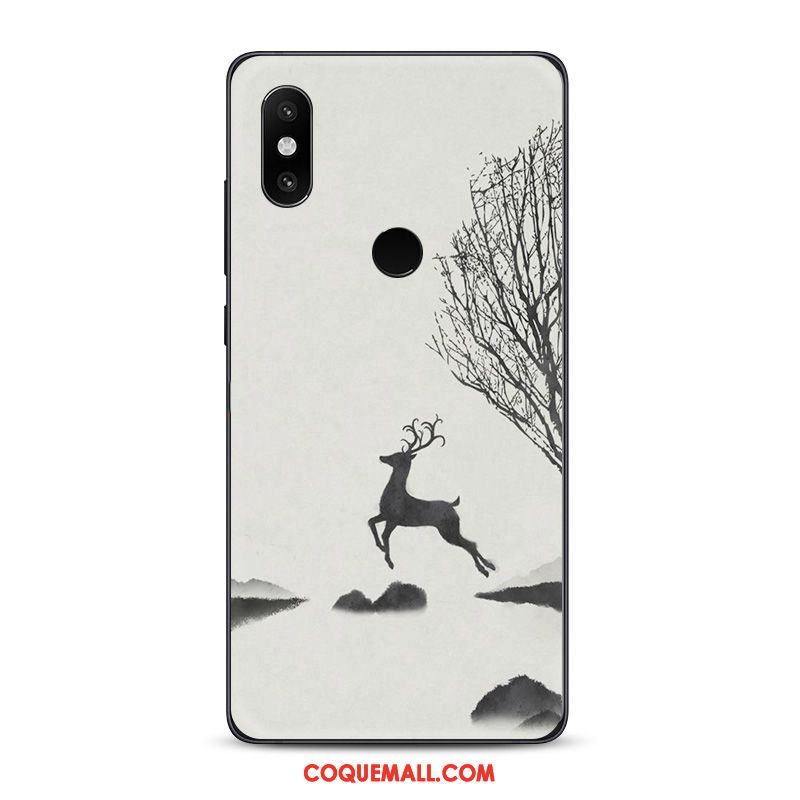 Étui Xiaomi Mi 8 Encre Tendance Téléphone Portable, Coque Xiaomi Mi 8 Style Chinois Fluide Doux Beige