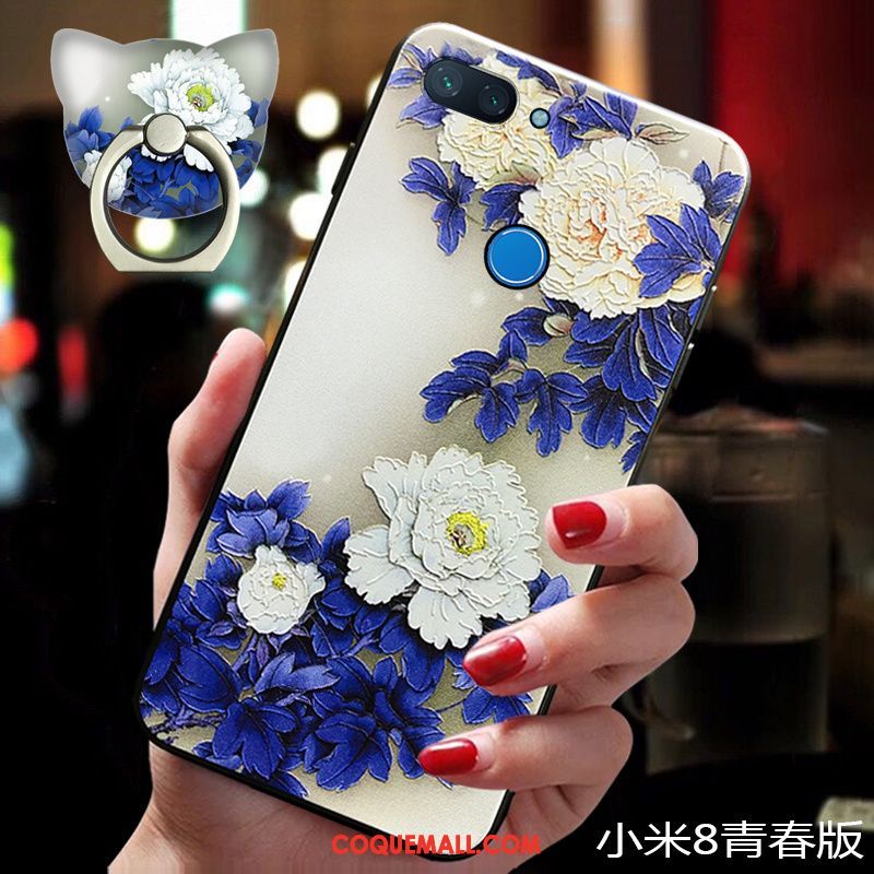 Étui Xiaomi Mi 8 Lite Anneau Style Chinois Téléphone Portable, Coque Xiaomi Mi 8 Lite Personnalité Boucle Beige