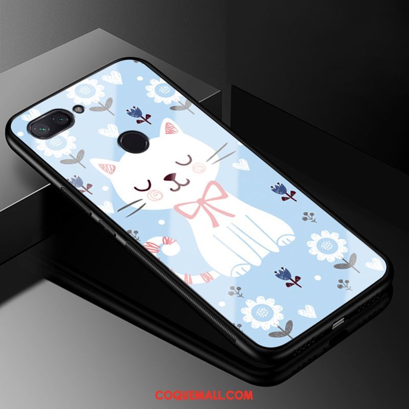 Étui Xiaomi Mi 8 Lite Britanique Bleu Silicone, Coque Xiaomi Mi 8 Lite Dessin Animé Verre Beige