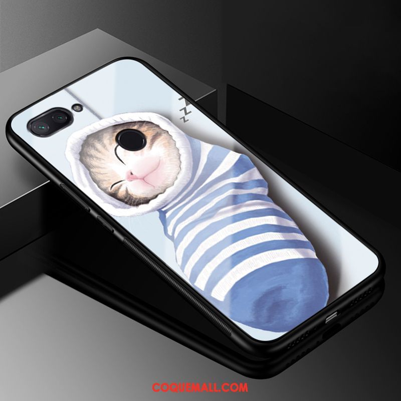 Étui Xiaomi Mi 8 Lite Britanique Bleu Silicone, Coque Xiaomi Mi 8 Lite Dessin Animé Verre Beige