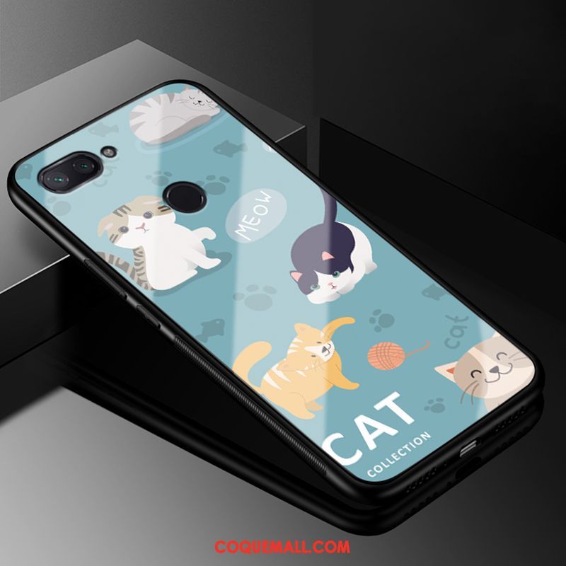 Étui Xiaomi Mi 8 Lite Britanique Bleu Silicone, Coque Xiaomi Mi 8 Lite Dessin Animé Verre Beige