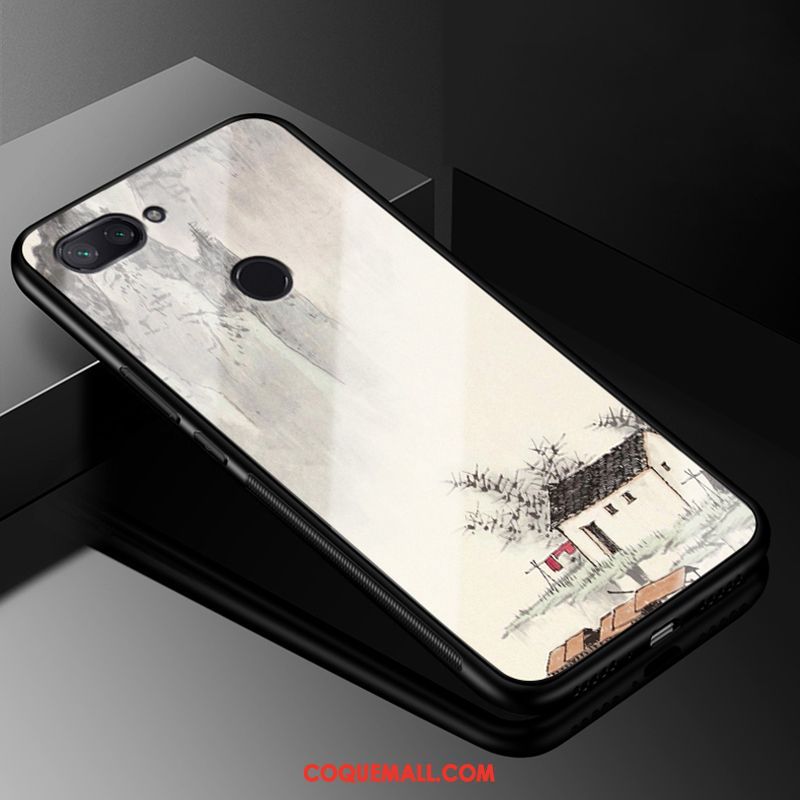 Étui Xiaomi Mi 8 Lite Britanique Bleu Silicone, Coque Xiaomi Mi 8 Lite Dessin Animé Verre Beige