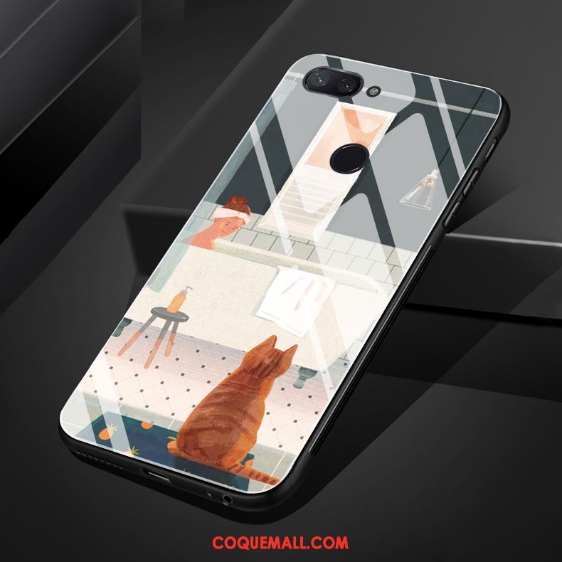 Étui Xiaomi Mi 8 Lite Créatif Bordure Chat, Coque Xiaomi Mi 8 Lite Simple Téléphone Portable Orange Beige