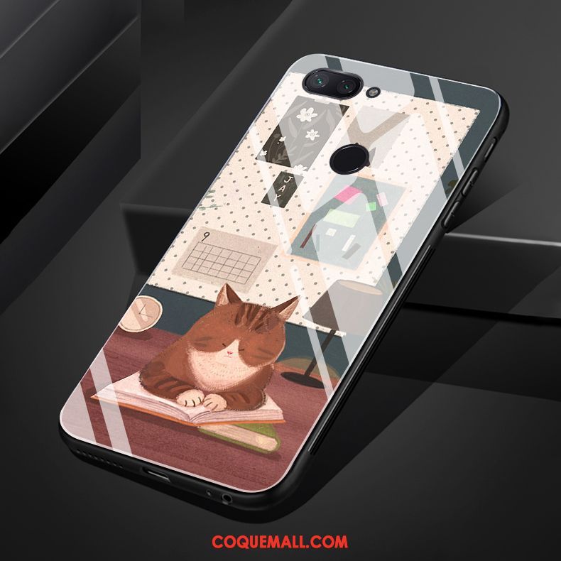 Étui Xiaomi Mi 8 Lite Créatif Bordure Chat, Coque Xiaomi Mi 8 Lite Simple Téléphone Portable Orange Beige