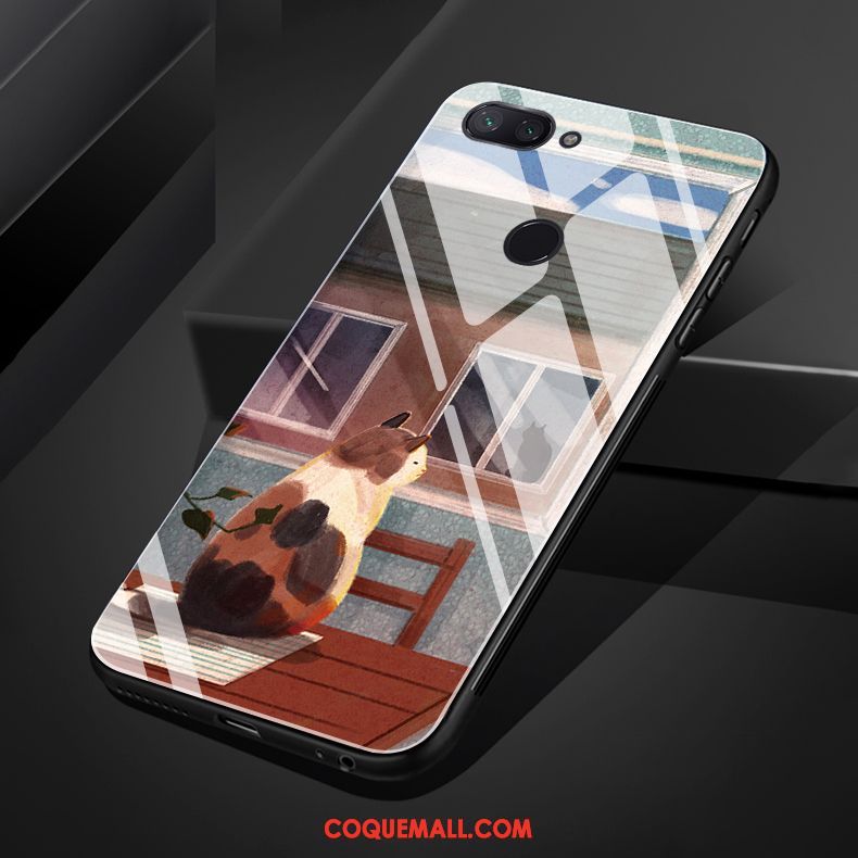 Étui Xiaomi Mi 8 Lite Créatif Bordure Chat, Coque Xiaomi Mi 8 Lite Simple Téléphone Portable Orange Beige