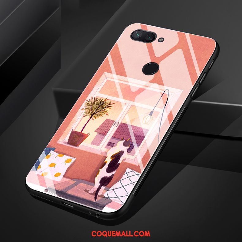 Étui Xiaomi Mi 8 Lite Créatif Bordure Chat, Coque Xiaomi Mi 8 Lite Simple Téléphone Portable Orange Beige