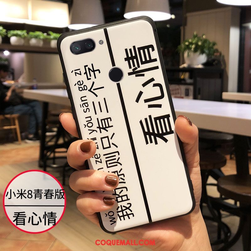 Étui Xiaomi Mi 8 Lite Cœur Incassable Silicone, Coque Xiaomi Mi 8 Lite Fluide Doux Charmant Beige