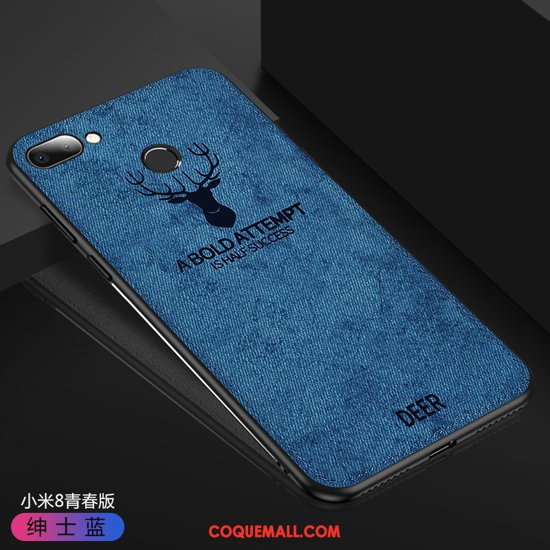 Étui Xiaomi Mi 8 Lite Fluide Doux Nouveau Bleu, Coque Xiaomi Mi 8 Lite Délavé En Daim Tendance Beige