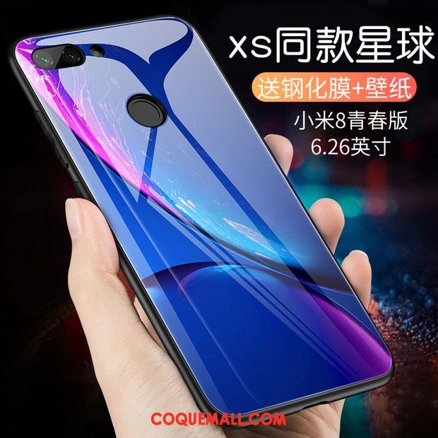 Étui Xiaomi Mi 8 Lite Marque De Tendance Bleu Marin Silicone, Coque Xiaomi Mi 8 Lite Créatif Incassable Beige